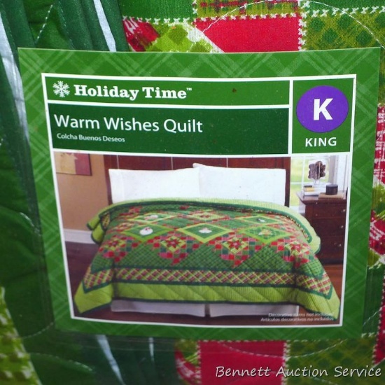 King sized Warm Wishes Christmas patterned quilt in original package.