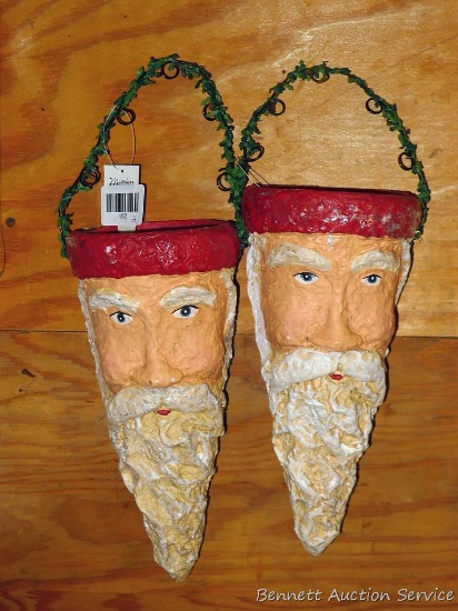Two hanging Santa display vases, each approx. 12".