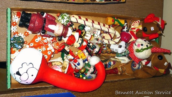 12" painted gourd Santa, plus folk art candy canes, other ornaments.