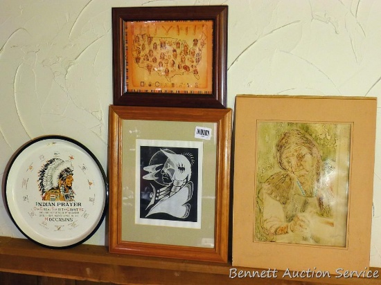 Native American pictures and art. Largest frame approx 16" x 14".