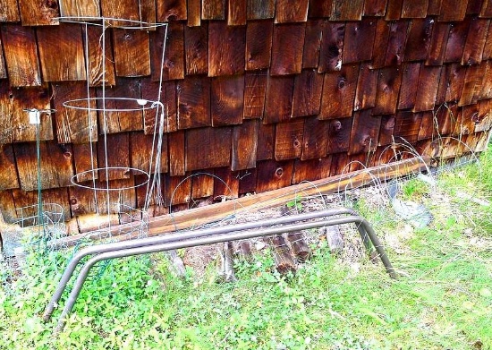 Tomato cages, other plant cages, flower basket hangers, more.