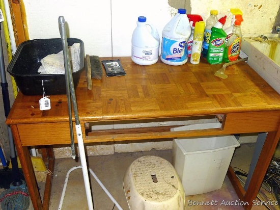 Work table is 4' x 2' x 30" high. Comes with enameled pan, clothes hanger, step stool, assorted
