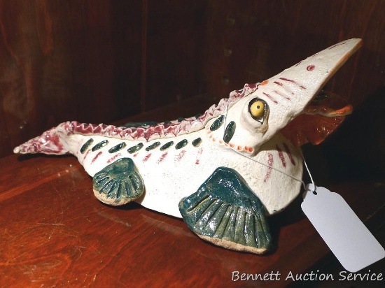 Interesting ceramic piece by Irene that looks part lizard, part fish. Made by Irene Gimeno. In good