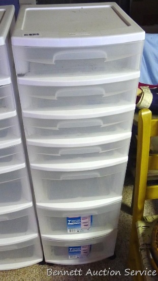 Sterilite 7 drawer rolling organizer stands 41" high x 12" wide x 15" deep.