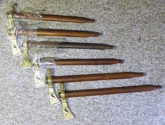 Six decorative tomahawks are new in package - ready for accents. Each approx. 18" overall.