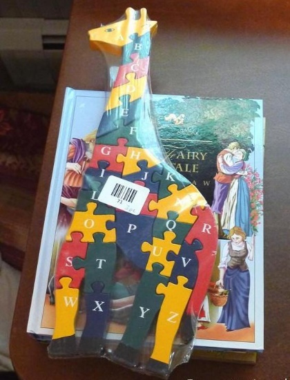 Two Fairy Tale puzzle books; alphabet giraffe puzzle is 16".