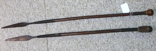 Two spears have carved handles - great for decoration. Each are approx. 45" long.