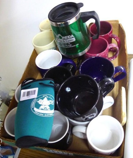 Variety of coffee mugs up to 4-1/2" across, plus a travel mug and more.