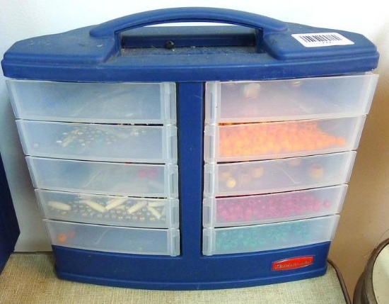 Rubbermaid organizer comes with assorted beads, measures 12" x 12" x 5".