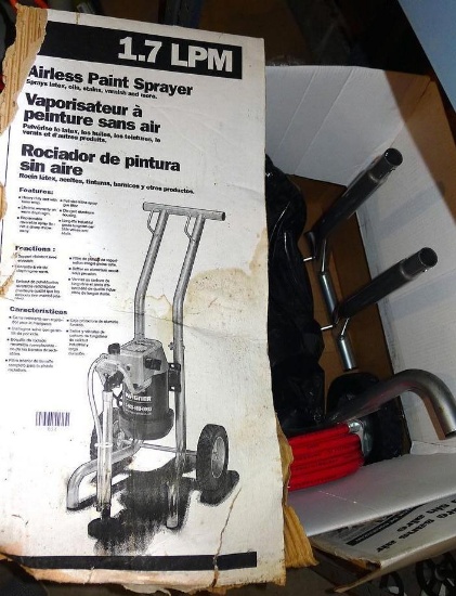 Wagner 2/3 HP .45 GPM airless paint sprayer appears never used. We're hoping it's complete.