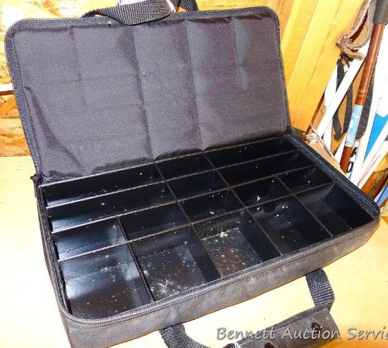 Lakewood 16" rigid fishing tackle box with soft shell.