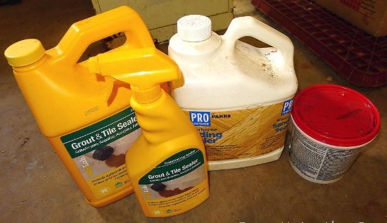 No Shipping. Partial containers of sanding sealer, grout sealer and grout.