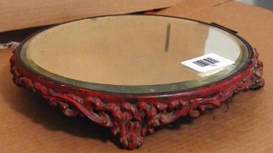 Plateau mirror with beveled glass is 10" across.