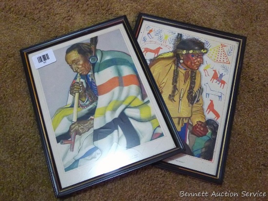 Two Native American Indian prints, Arrow Top and Lazy Boy. 12" across each frame.