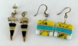 Pretty yellow and turquoise earrings are about 1-1/2