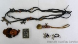 Five Native jewelry pieces including leather necklace, 13