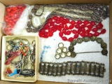Assorted pieces and parts of necklaces, bracelets, earrings, more. Some need repair.