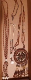 Native American jewelry made from seeds, shells, beads and leather. Longest is 21