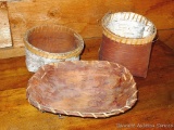 Three birch bark containers, largest is 6-1/2