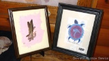 Two fames pieces of artwork, turtle is signed by R. Mark Bruder and measures 10