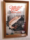 Miller High Life beer mirror features a Rainbow Trout. Measures 22