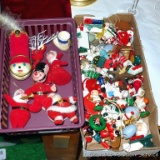Vintage Santa and toy soldier ornaments; Collection of small painted wooden ornaments depicting all