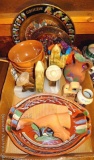 Huge lot of Mexican marked pottery & decor, brass Mayan calendar & other plates, more. Some items do