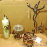 Lot of rustic decor including candle holders, etc. All in good condition. Metal tree branch stand