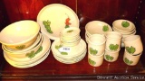 Thirty seven pcs. of ceramic dinnerware with Christmas Cactus on them by Irene Gimeno. All pieces