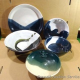Lot of 5 ceramic bowls, some with frogs on them by Irene Gimeno. All in good condition. Largest
