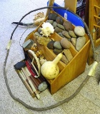 Stones & handles for making weapons, conch, walking sticks, wooden display, more. All in usable