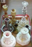 Milk glass, marble and other candle sticks up to 8