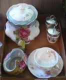 Haviland Limoges bone china tea cup with saucer; Nippon hand painted creamer; Royal Worcester screw