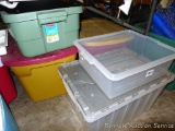 Rubbermaid and other totes up to 18 gallon. One has a nice flip top lid.