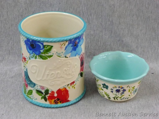 The Pioneer Woman stoneware container for utensils is 4-3/4" x 5"; The Pioneer Woman Ramekin