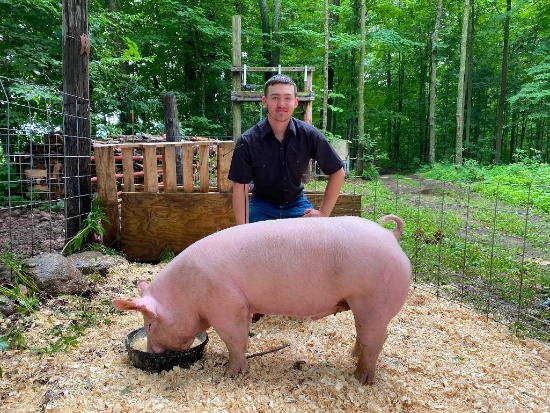 Treyton Denzine selling 278 lb. hog.  Price is per pound.