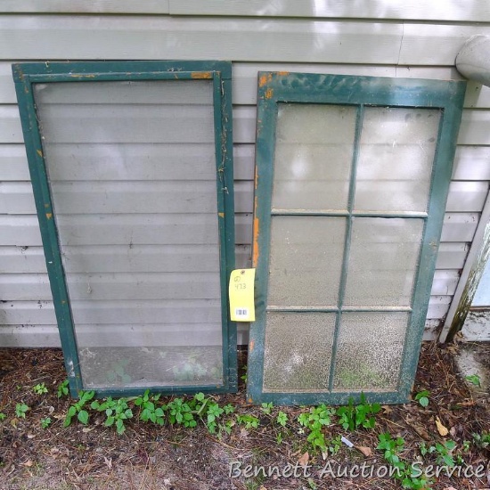 Wooden six pane window is approx. 42" x 22", plus a screen around the same size.