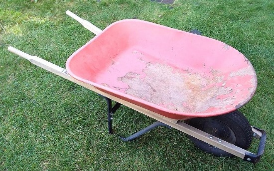 Mid-size wheel barrow is nice for yard work and has a 3' tub.