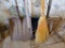 Snow, spade, and flat blade shovels; straw broom; more. Snow shovel has metal blade. Tallest piece