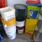 Assortment of 5 gallon pails, kitty litter pails, partial roll of chicken wire and more.