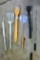 Weber grilling tools; includes spatula, fork; marshmallow/hotdog forks and brushes.