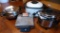 Smaller Nesco roaster, Regal Kitchen Nutrition electric skillet & 5 quart oil core Dutch oven,