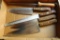 Chicago Cutlery knives including three chef's knives, serrated knife and a mismatched sharpening