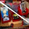 Schlage deadbolt with keys; Skil flap disc; heat shrink tube; duct tape; screws; organizers; cable;