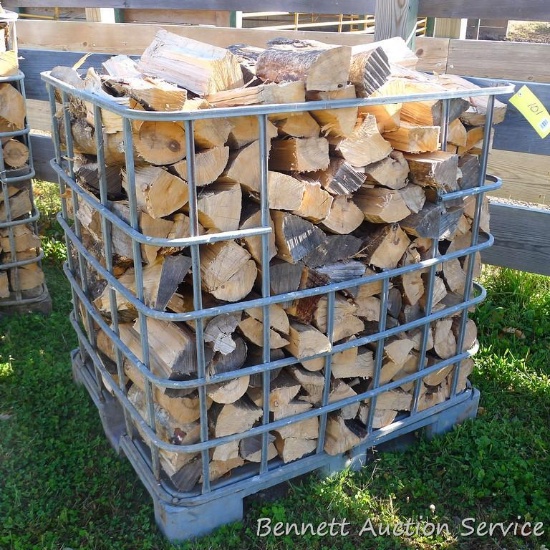 Metal crate filled with mixed firewood. Crate measures approx. 40" x 46" x 45".