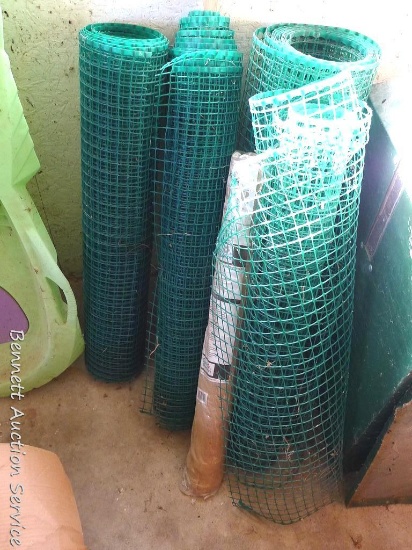 Four rolls of 41" snow fence and some NIP burlap. Tears noted in one piece of snow fence.