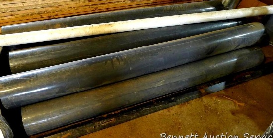 Seven heavy Charlotte Pipes 8" PVC sch 80 up to 89" long; one piece of Pioneer 3" sch 40 PVC pipe