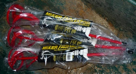 Three NIP drill-mounting mixer/agitators for powders or granulated materials. 23" long. More in lots