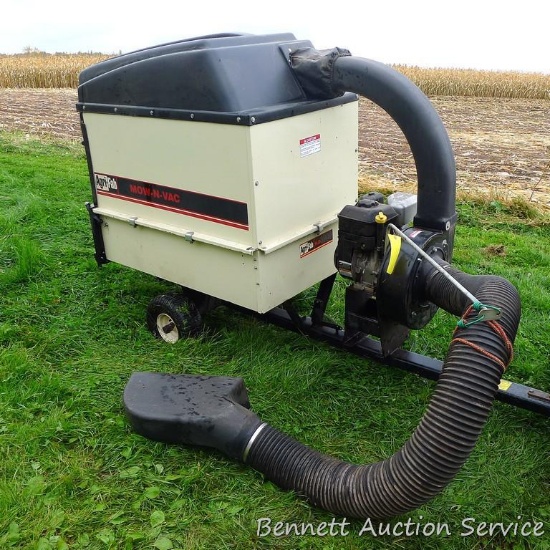 Agri-Fab H.D. 1000 Mow-N-Vac has a Briggs & Stratton motor. Holding tank is 30" x 48" x 34". Vacuum