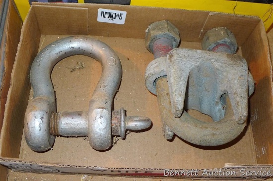 Large clevis is 8" long and has a 1-1/2" screw pin; Crosby cable clamp is the largest I've seen at